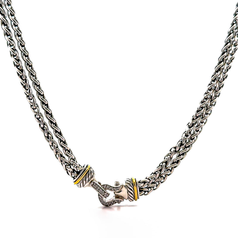 Pre-Owned David Yurman Diamond Buckle Double Wheat Necklace