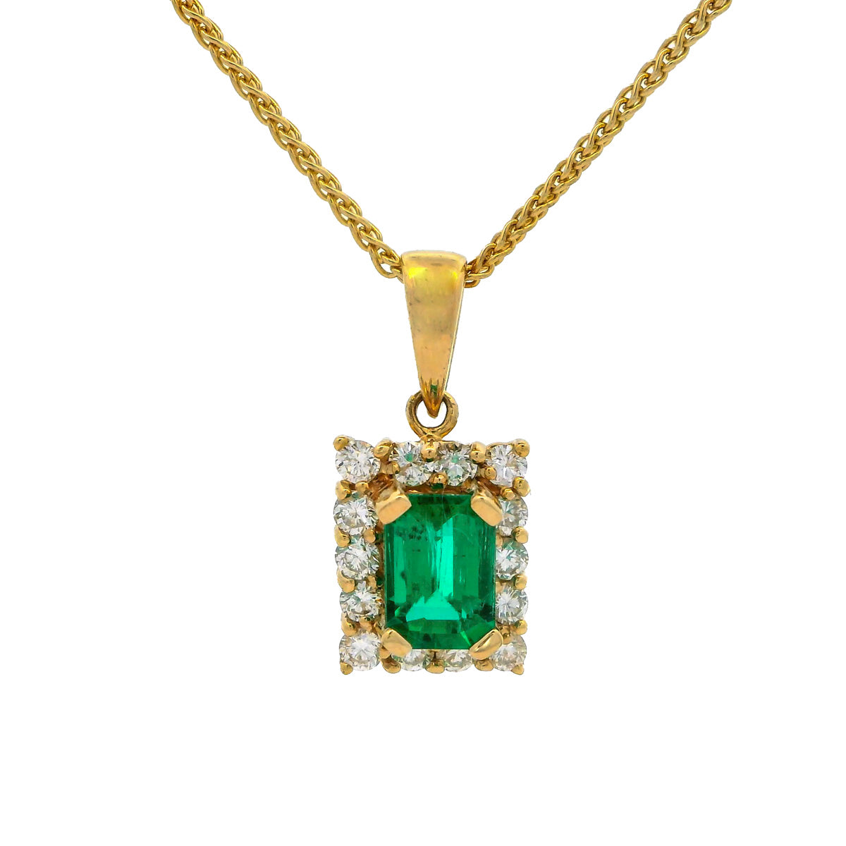 Pre-Owned Emerald and Diamond Pendant Necklace