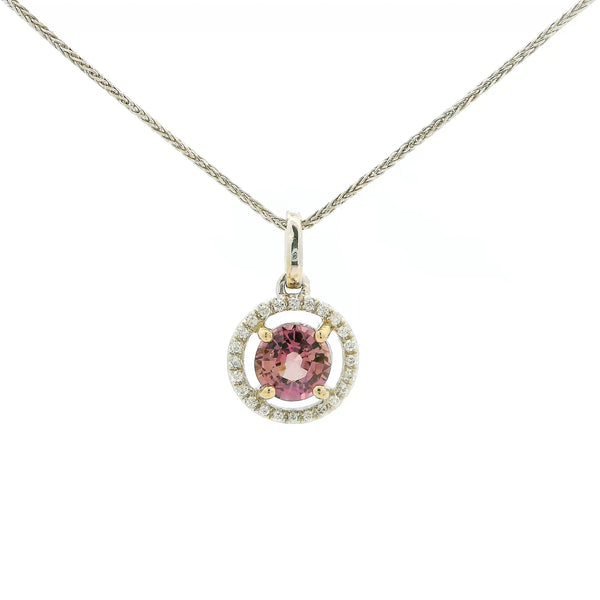 Pre-Owned Pink Sapphire and Diamond Halo Pendant Necklace