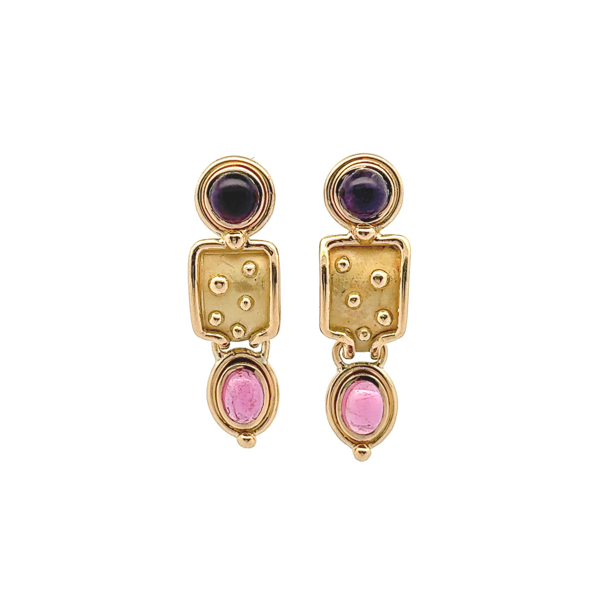 Pre-Owned Denise Roberge Amethyst and Pink Tourmaline Drop Earrings