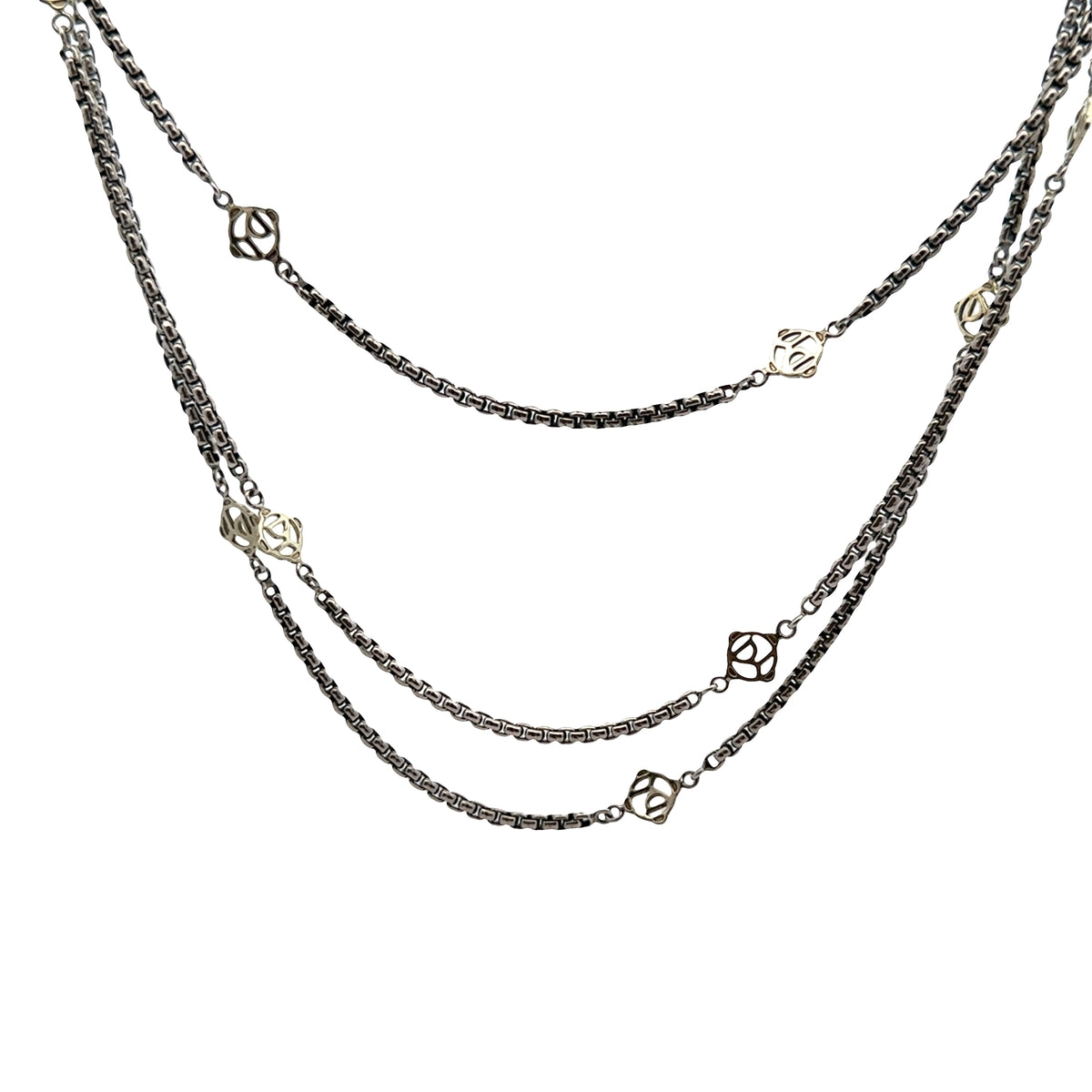 Pre-Owned David Yurman Two Tone Logo Station Necklace