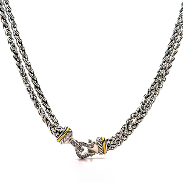 Pre-Owned David Yurman Diamond Buckle Double Wheat Necklace