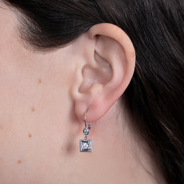 Pre-Owned Penny Preville Diamond Engrave Square Drop Earrings