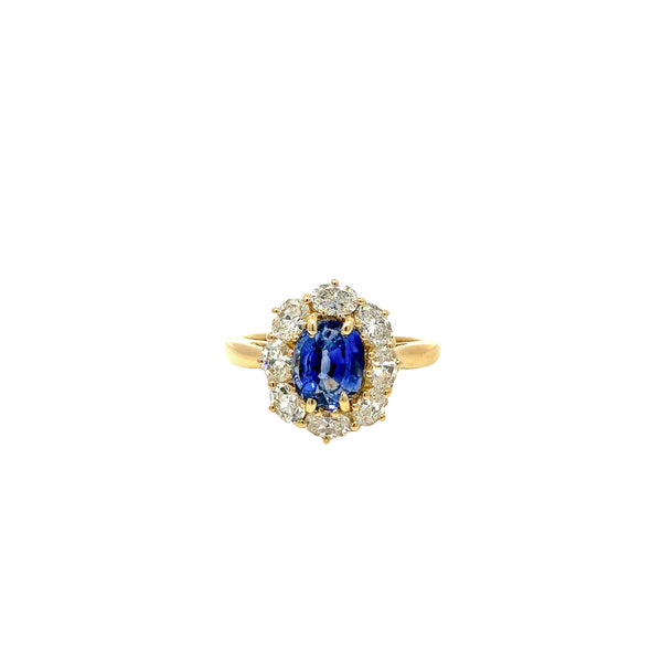 Pre-Owned Blue Sapphire and Diamond Halo Ring