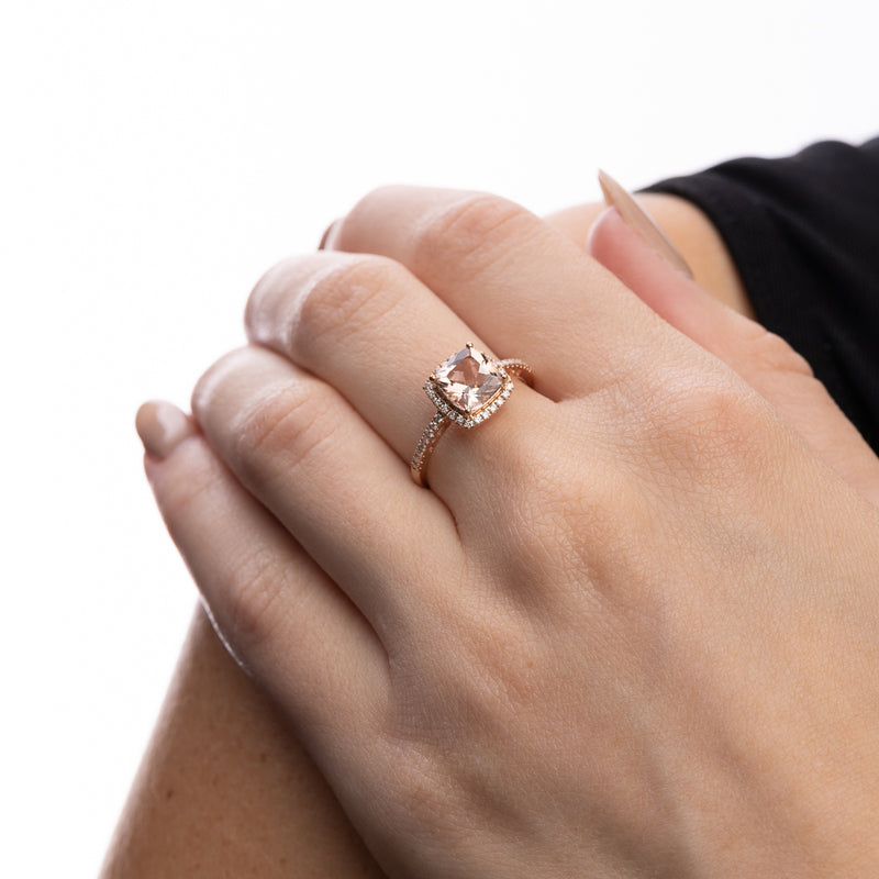 Pre-Owned Morganite and Diamond Halo Ring