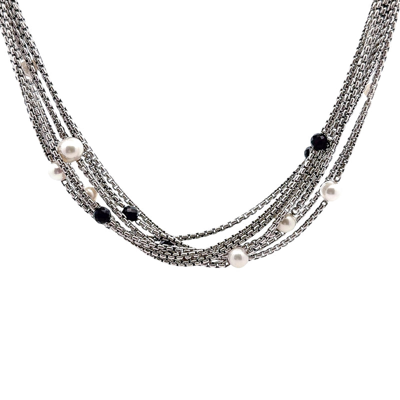 Pre-Owned David Yurman Pearl and Black Onyx Multistrand Necklace