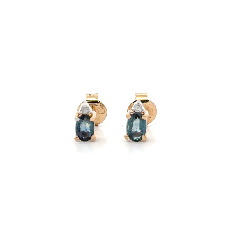 Pre-Owned Blue Sapphire and Diamond Stud Earrings