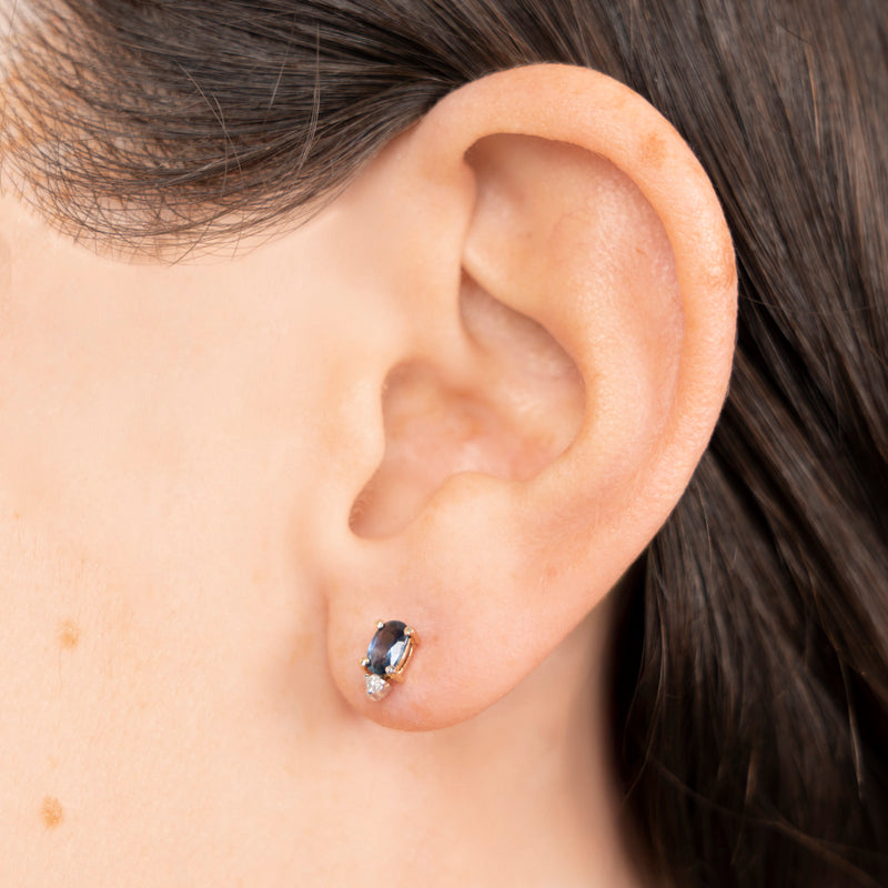 Pre-Owned Blue Sapphire and Diamond Stud Earrings