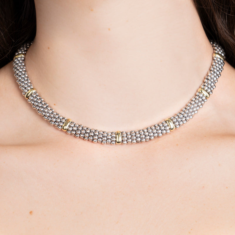 Pre-Owned Lagos Two-Tone Caviar Bead Station Necklace