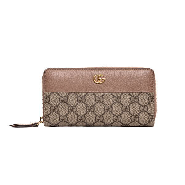 Pre-Owned Gucci GG Marmont Bi-Color Zip Around Wallet