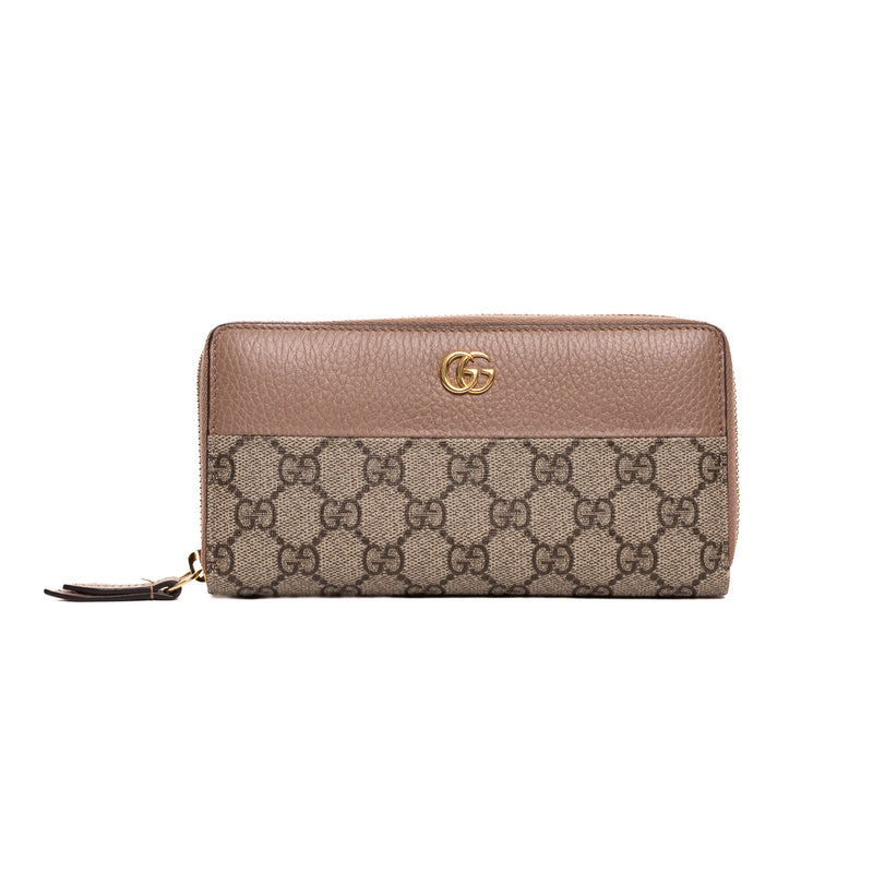Pre-Owned Gucci GG Marmont Bi-Color Zip Around Wallet