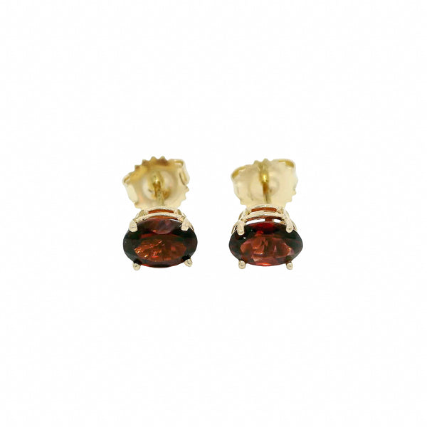 Pre-Owned Red Garnet Oval Stud Earrings