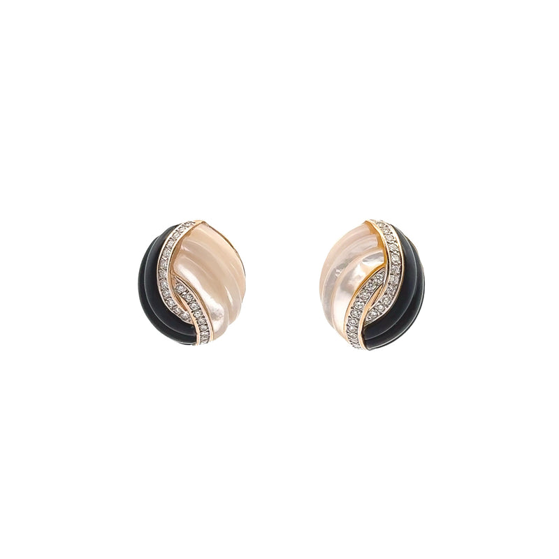 Pre-Owned Diamond, Mother of Pearl and Black Onyx Earrings