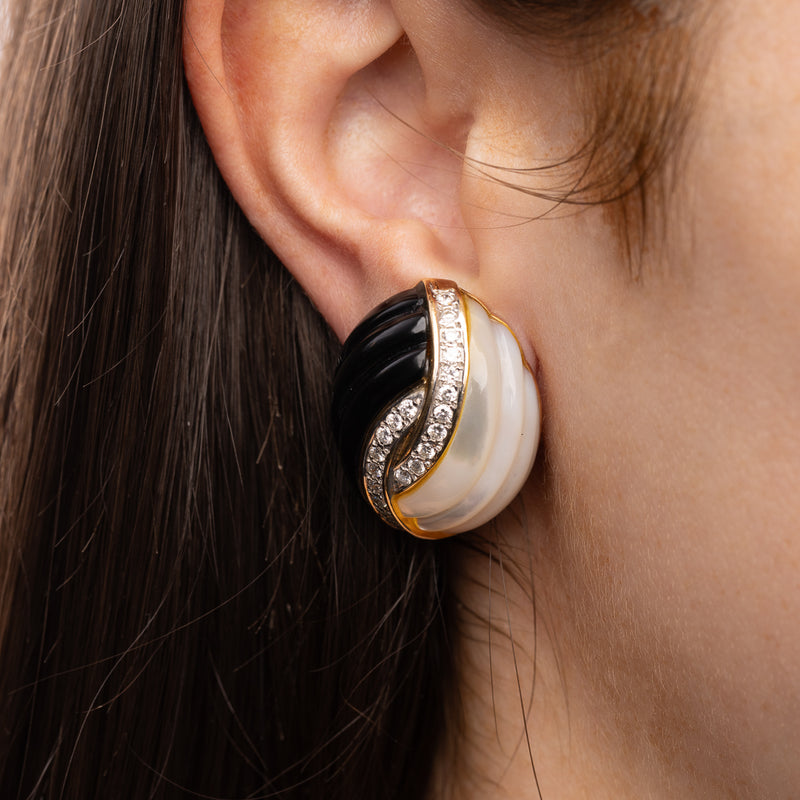 Pre-Owned Diamond, Mother of Pearl and Black Onyx Earrings