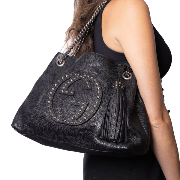 Pre-Owned Gucci SoHo Studded Interlocking G Medium Chain Bag