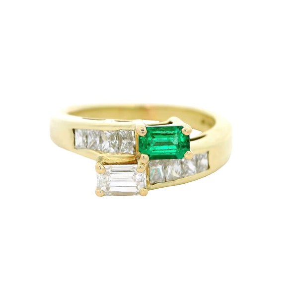 Pre-Owned Honora Emerald and Diamond Bypass Ring
