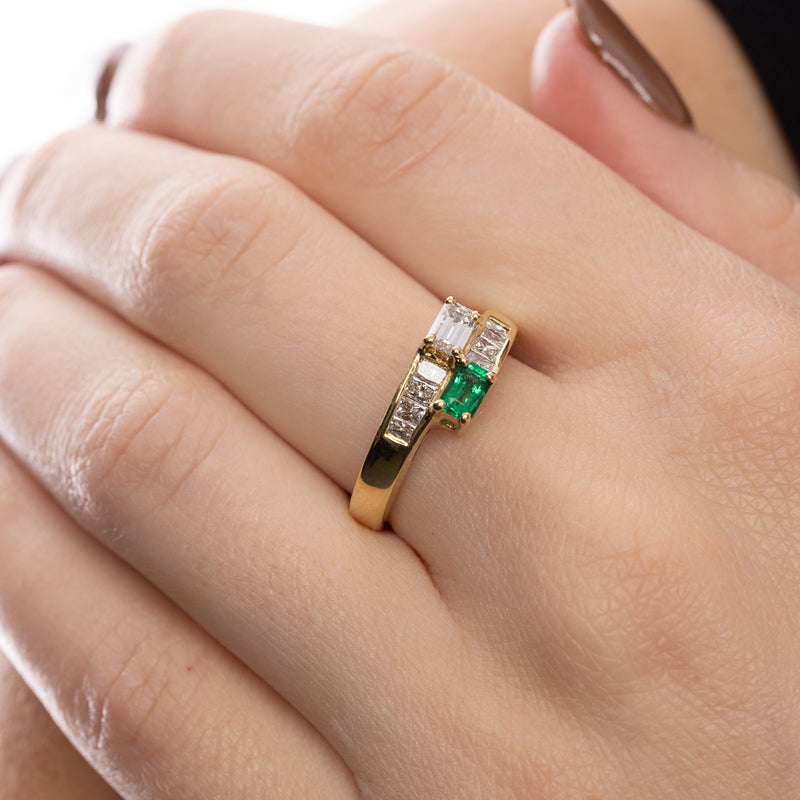 Pre-Owned Honora Emerald and Diamond Bypass Ring