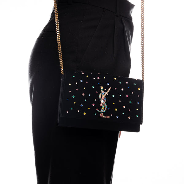 Pre-Owned Yves Saint Laurent Crystal Embellished Velvet Kate Shoulder Bag