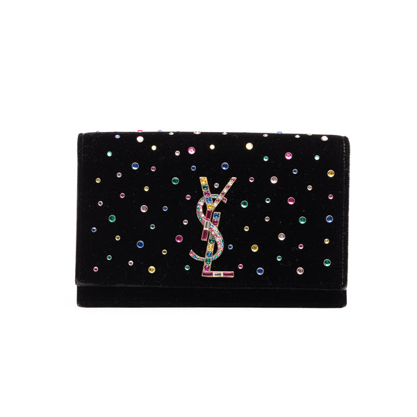 Pre-Owned Yves Saint Laurent Crystal Embellished Velvet Kate Shoulder Bag