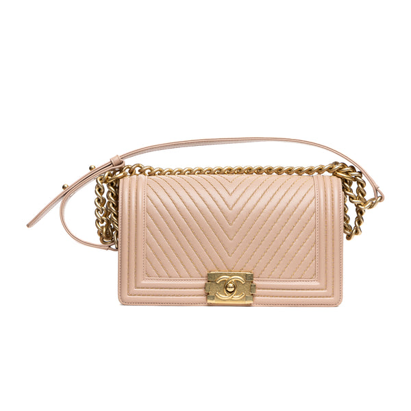 Pre-Owned Chanel Chevron Chain Stitch Medium Boy Flap