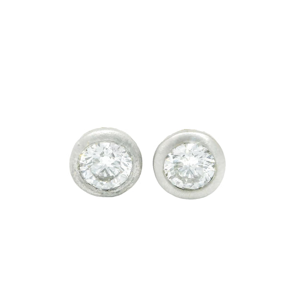 Michael Weridger Diamond Satin Bezel Stud Earrings