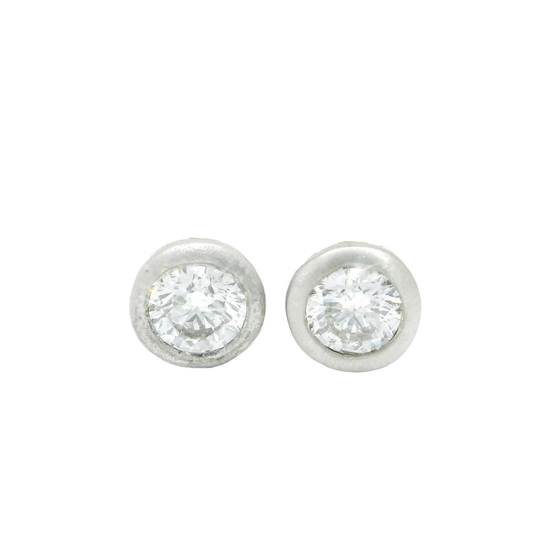 Michael Weridger Diamond Satin Bezel Stud Earrings