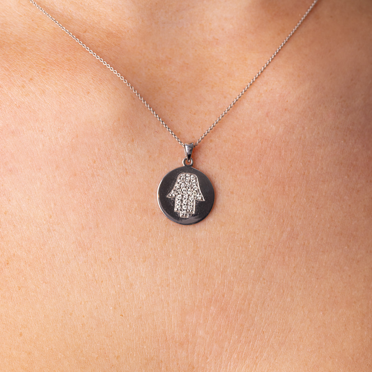 Michael Werdiger Diamond Pave Hamsa Disc Necklace