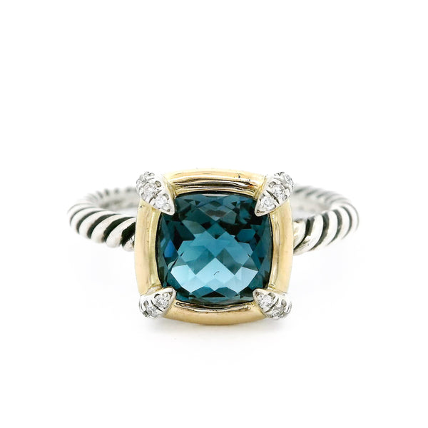 Pre-Owned David Yurman Diamond and Topaz Two Tone Dome Cable Ring