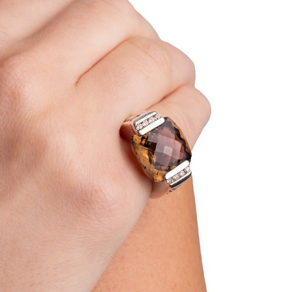 Pre-Owned David Yurman Smoky Quartz and Diamond Deco Ring