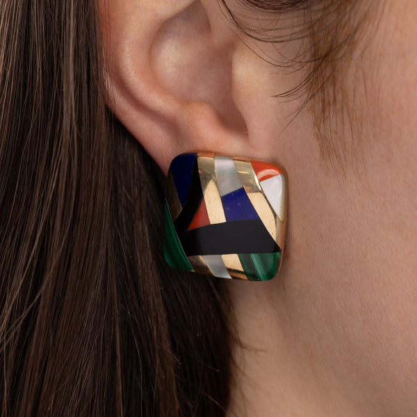Pre-Owned Asch Grossbardt Inlay Multi-Stone Earrings