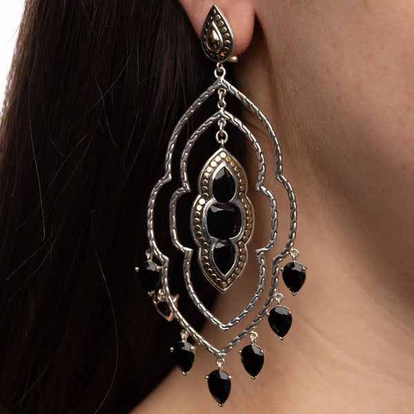 Pre-Owned John Hardy Black Onyx Batu Morocco Chandelier Earrings