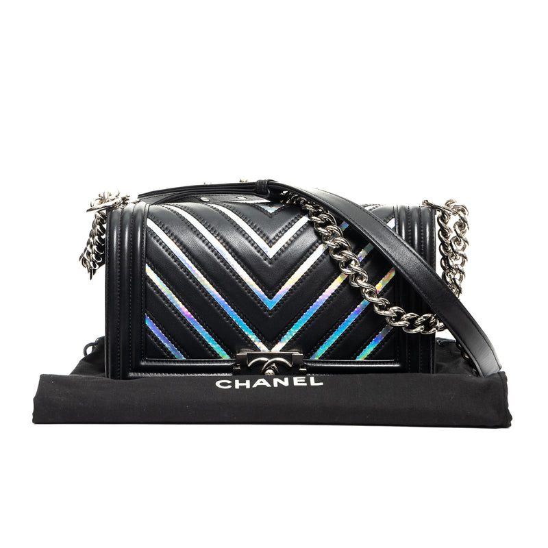 Pre-Owned Chanel Boy Flap Old Medium Iridescent  PVC Chevron