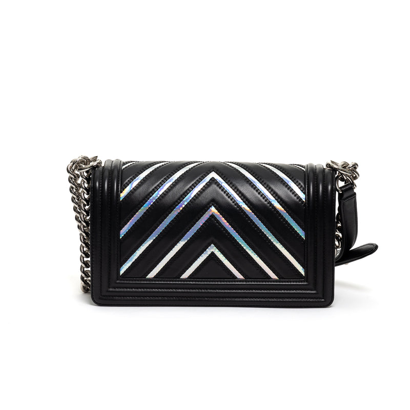 Pre-Owned Chanel Boy Flap Old Medium Iridescent  PVC Chevron