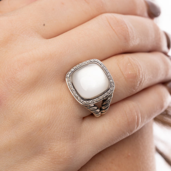 Pre-Owned David Yurman Mother of Pearl and Quartz Doublet Diamond Albion Ring