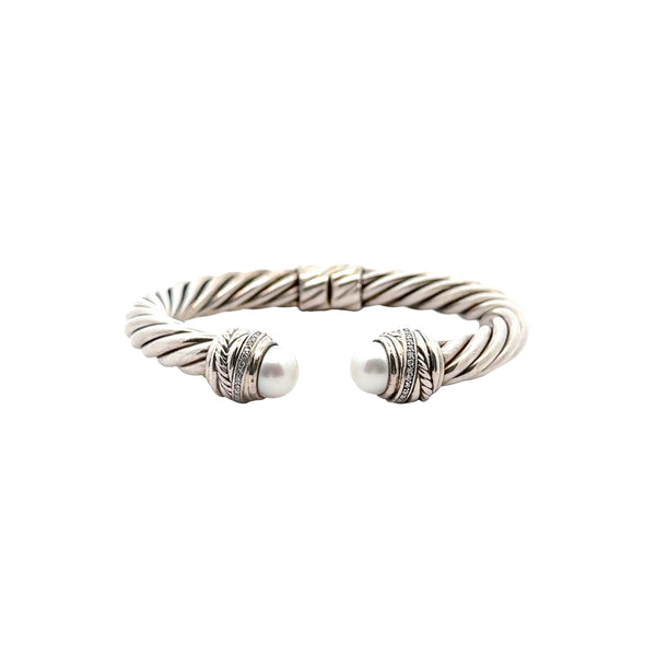 Pre-Owned David Yurman Pearl and Diamond Crossover Cuff