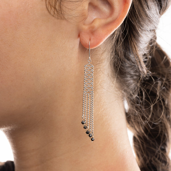 Pre-Owned Black Onyx Mesh Drop Earrings