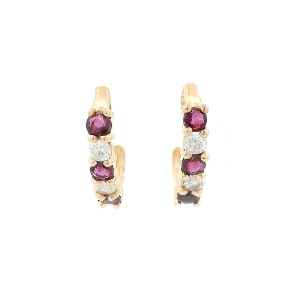 Pre-Owned Ruby and Diamond Huggie Earrings