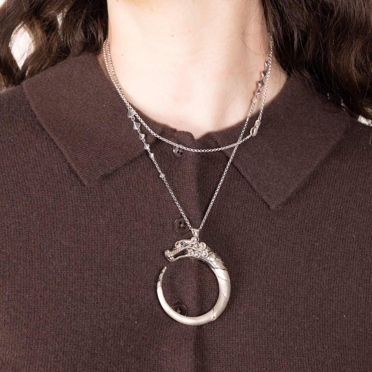 Pre-Owned John Hardy Blue Sapphire and Black Spinel Legends Naga Pendant Necklace