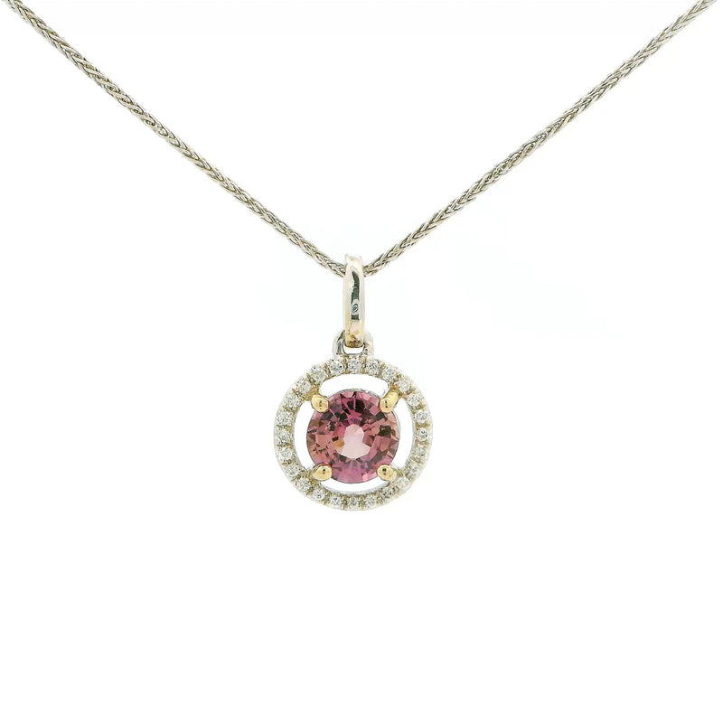 Pre-Owned Pink Sapphire and Diamond Halo Pendant Necklace