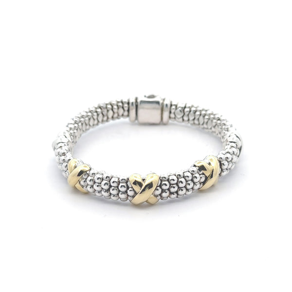 Pre-Owned Lagos Two Tone "X" Caviar 5 Station Necklace