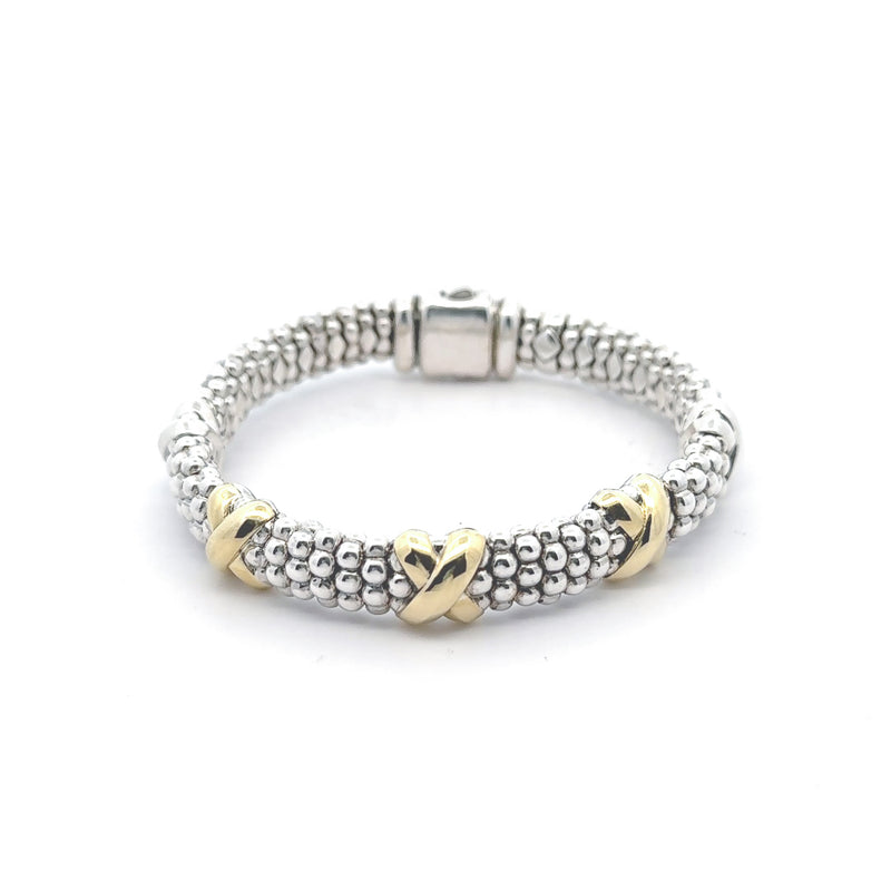 Pre-Owned Lagos Two Tone "X" Caviar 5 Station Necklace