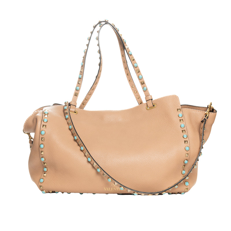 Pre-Owned Valentino Rockstud Turquoise 2 Way Tote