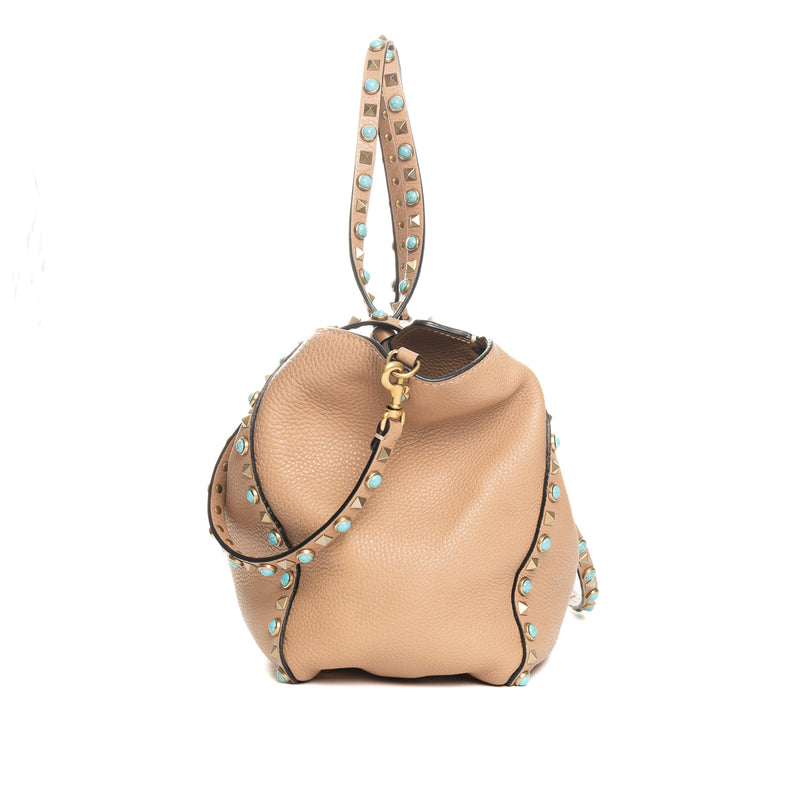 Pre-Owned Valentino Rockstud Turquoise 2 Way Tote