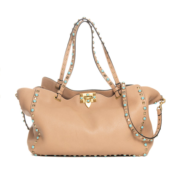 Pre-Owned Valentino Rockstud Turquoise 2 Way Tote