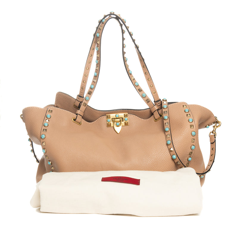 Pre-Owned Valentino Rockstud Turquoise 2 Way Tote