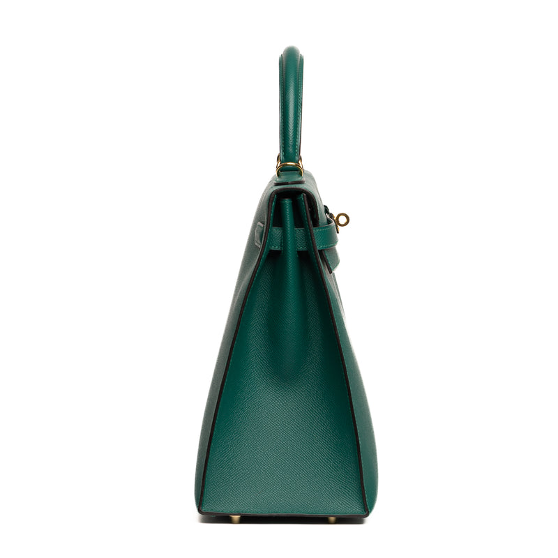 Pre-Owned Hermes Epsom Kelly II Sellier 35 Malachite Handbag