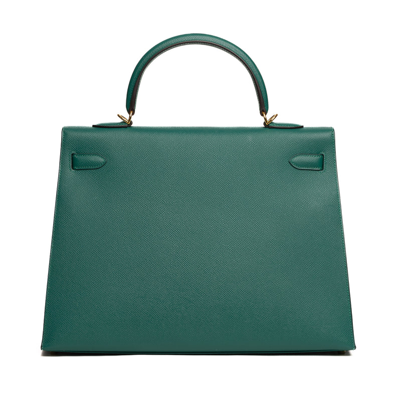 Pre-Owned Hermes Epsom Kelly II Sellier 35 Malachite Handbag