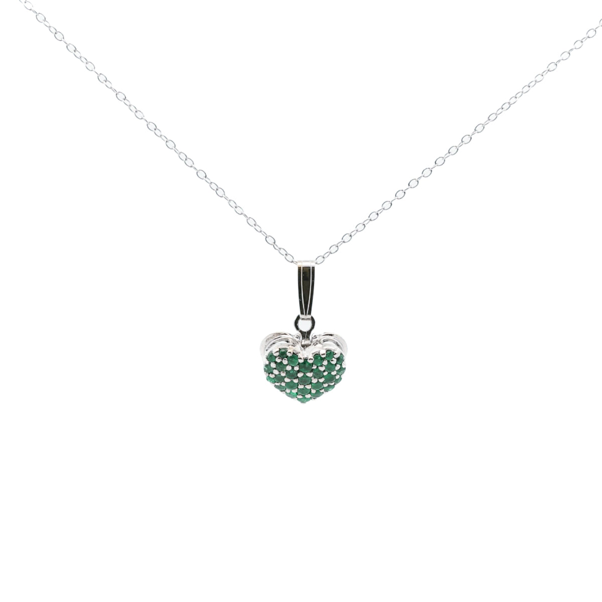 Pre-Owned Green Emerald Heart Pendant Necklace