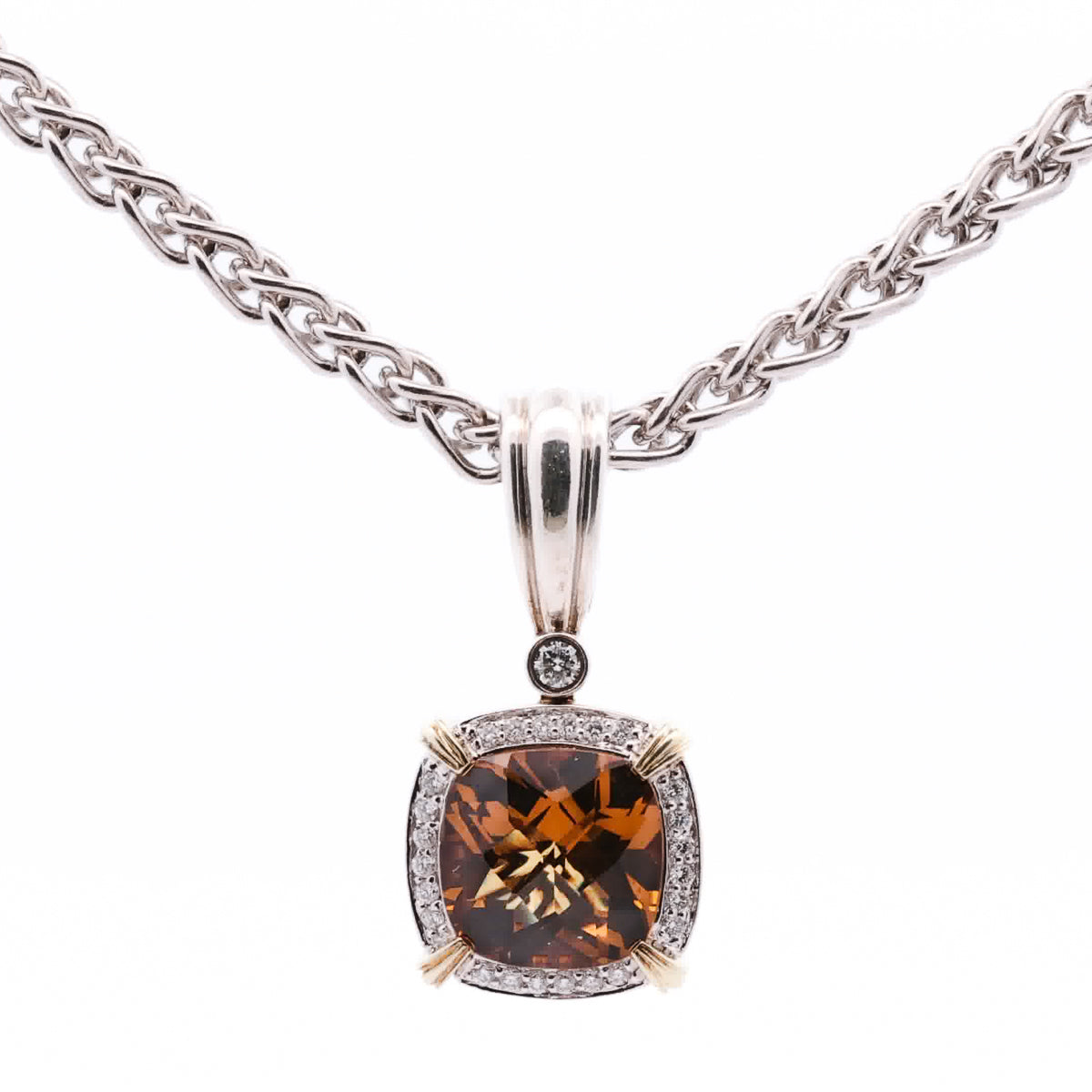 Pre-Owned Charles Krypell Beer Quartz and Diamond Pendant Necklace
