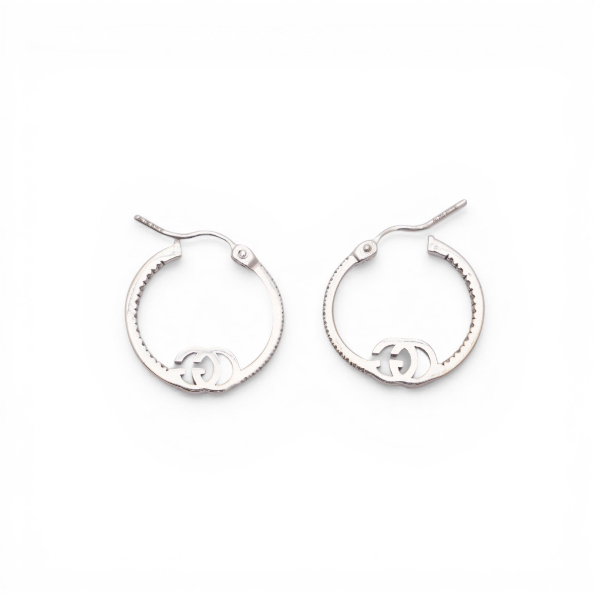 Pre-Owned Gucci Diamond GG Running Logo Hoop Earrings